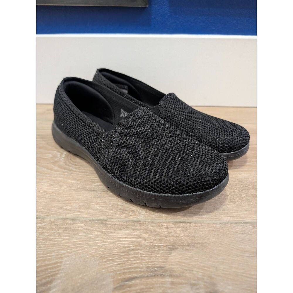 Skechers Stretch Fit Air Cooled Goga Mat BBK Black Rhinestone Slip On Shoes 10
